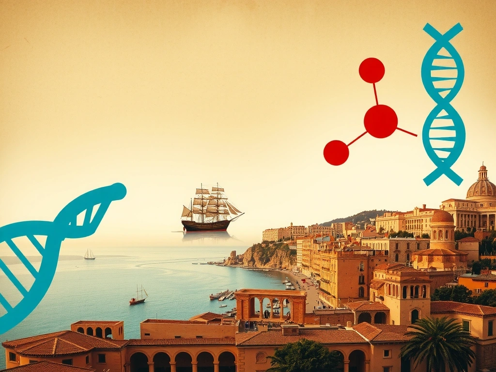 Antica mappa di Genova che simboleggia le origini e la storia dell'azienda Genovamarinacv, con elementi marini e un tocco di modernità.