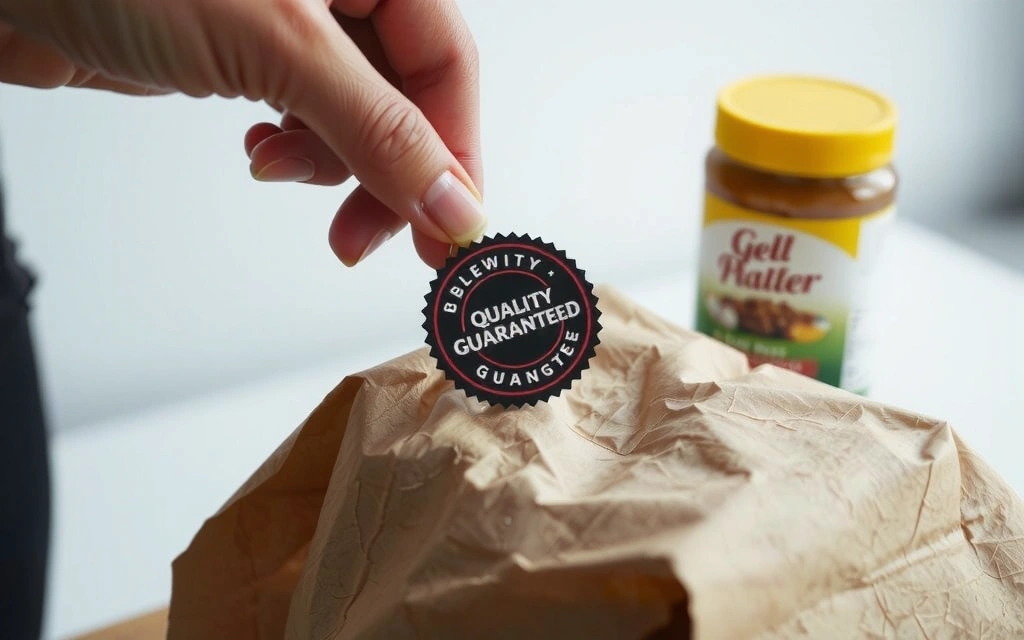 Simbolo di garanzia di qualità su prodotti confezionati